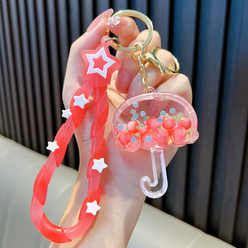 Wholesale Cartoon Oil Bubble Beads Umbrella Acrylic Quicksand Bottle Keychain